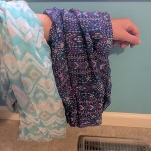 Set of Two Patterned Scarves - Teal and Navy